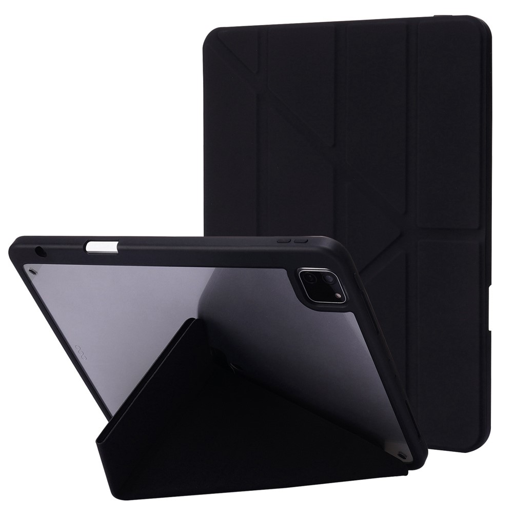 For iPad Pro 12.9 (2022) / (2021) / (2020) / (2018) Tablet Case Auto Wake / Sleep Origami Stand PU Leather + Acrylic Cover - Black