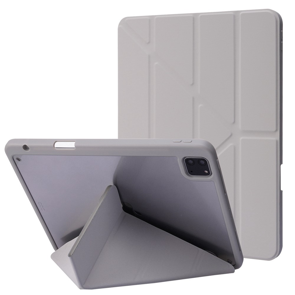 For iPad Pro 12.9 (2022) / (2021) / (2020) / (2018) Tablet Case Auto Wake / Sleep Origami Stand PU Leather + Acrylic Cover - Beige