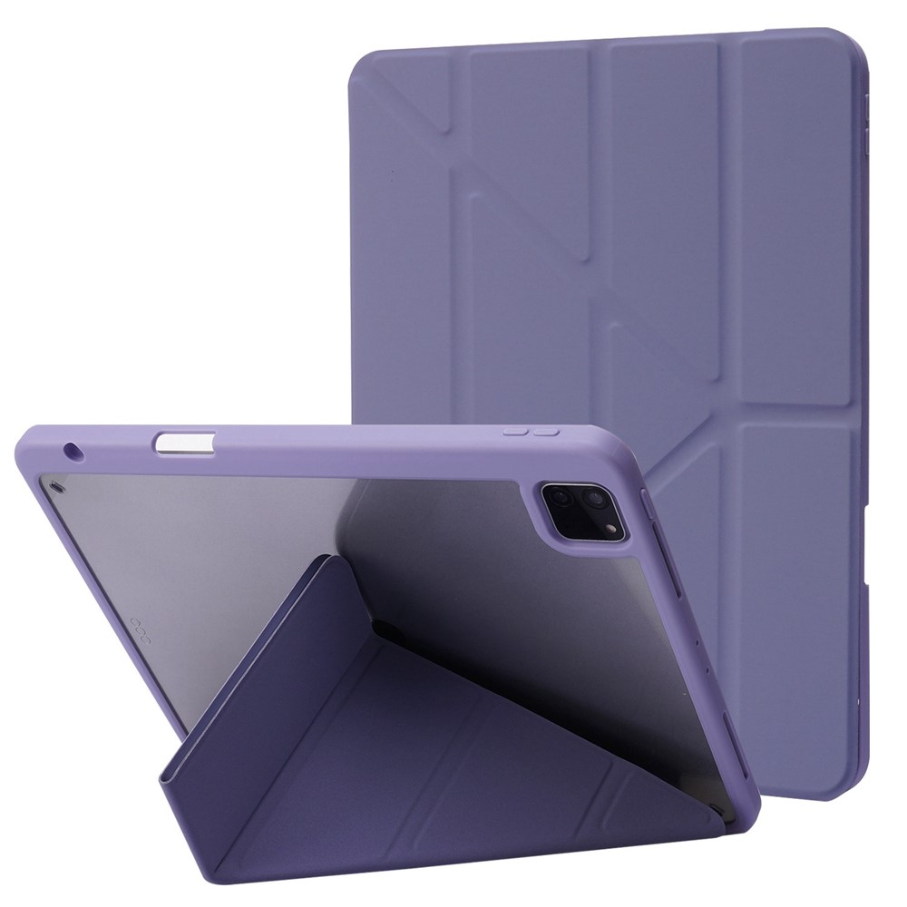 For iPad Pro 12.9 (2022) / (2021) / (2020) / (2018) Tablet Case Auto Wake / Sleep Origami Stand PU Leather + Acrylic Cover - Purple