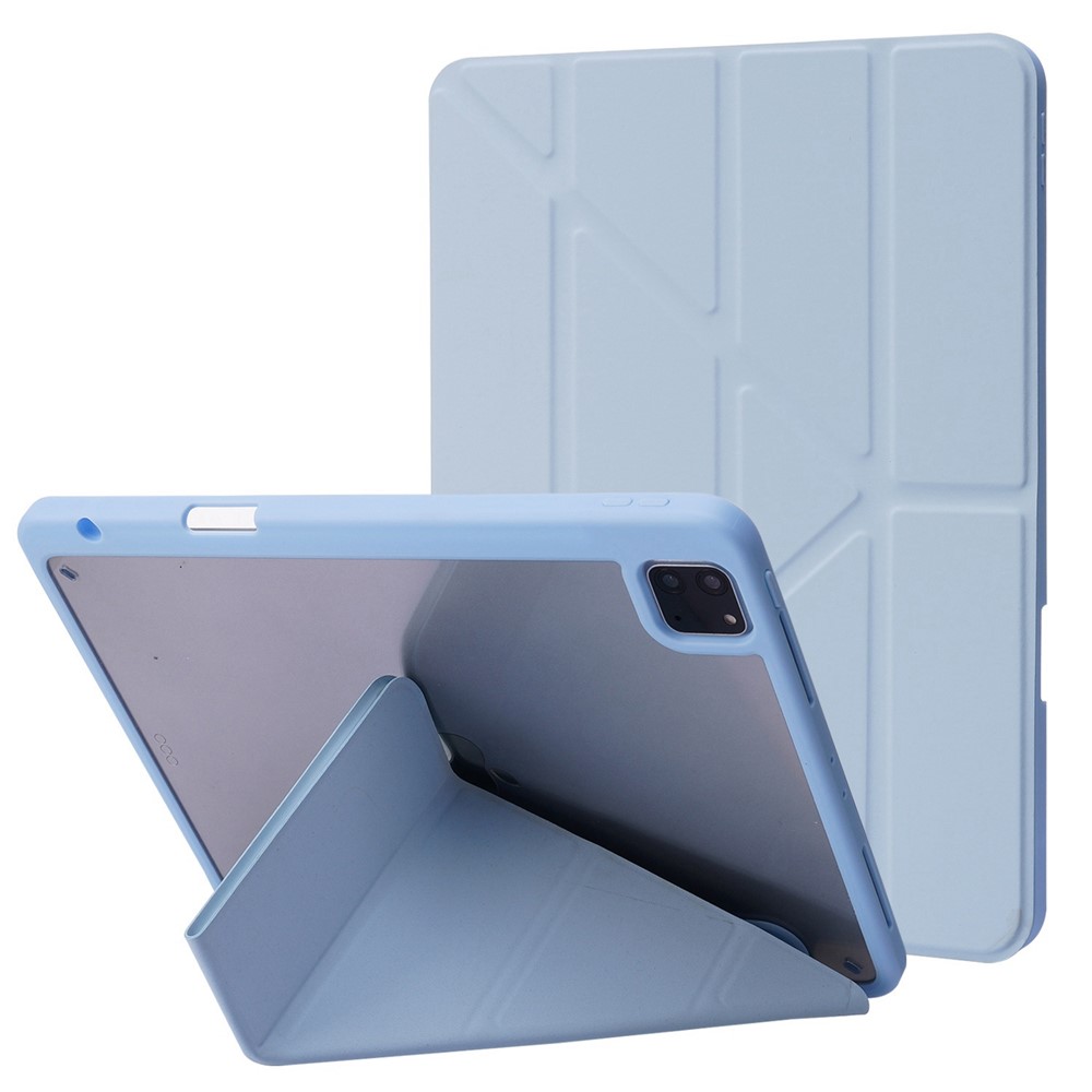For iPad Pro 12.9 (2022) / (2021) / (2020) / (2018) Tablet Case Auto Wake / Sleep Origami Stand PU Leather + Acrylic Cover - Sky Blue