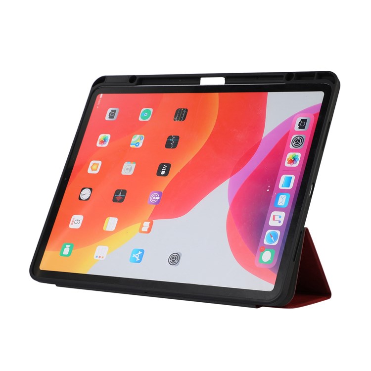 For iPad Pro 12.9-inch (2021)/(2020)/(2018) Trifold Stand Texture PU Leather Case Auto Sleep/Wake Smart Cover with Pen Holder - Red-2