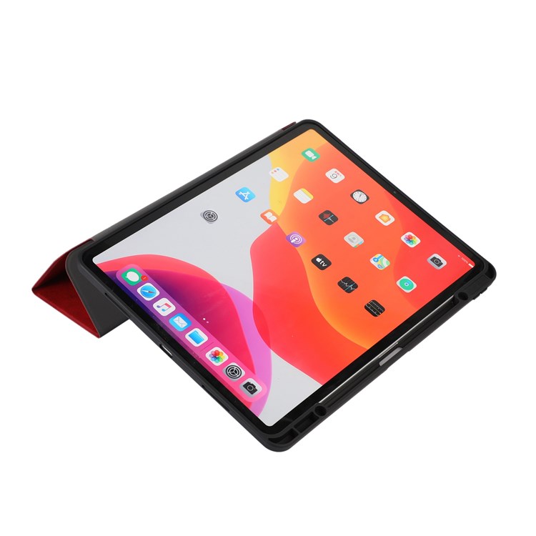 For iPad Pro 12.9-inch (2021)/(2020)/(2018) Trifold Stand Texture PU Leather Case Auto Sleep/Wake Smart Cover with Pen Holder - Red-3