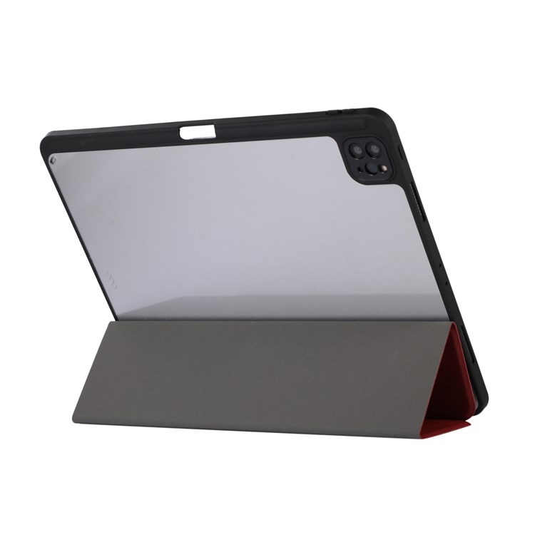 For iPad Pro 12.9-inch (2021)/(2020)/(2018) Trifold Stand Texture PU Leather Case Auto Sleep/Wake Smart Cover with Pen Holder - Red-5