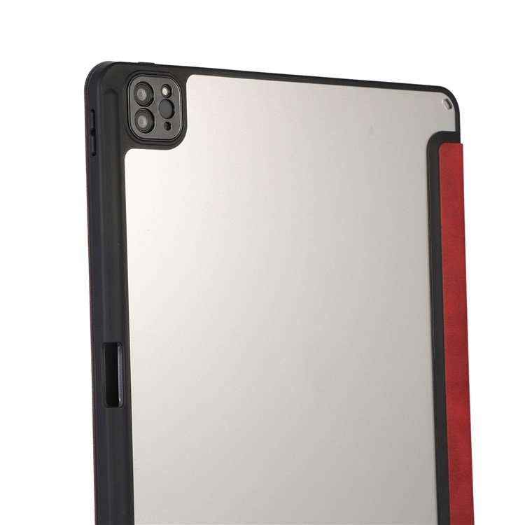 For iPad Pro 12.9-inch (2021)/(2020)/(2018) Trifold Stand Texture PU Leather Case Auto Sleep/Wake Smart Cover with Pen Holder - Red-6