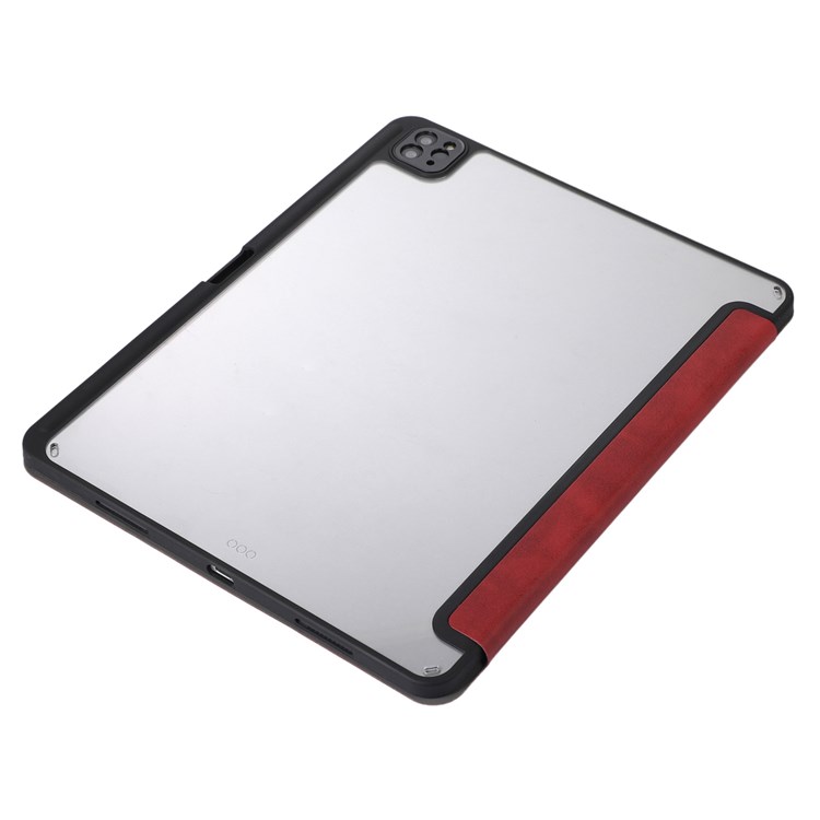 For iPad Pro 12.9-inch (2021)/(2020)/(2018) Trifold Stand Texture PU Leather Case Auto Sleep/Wake Smart Cover with Pen Holder - Red-7