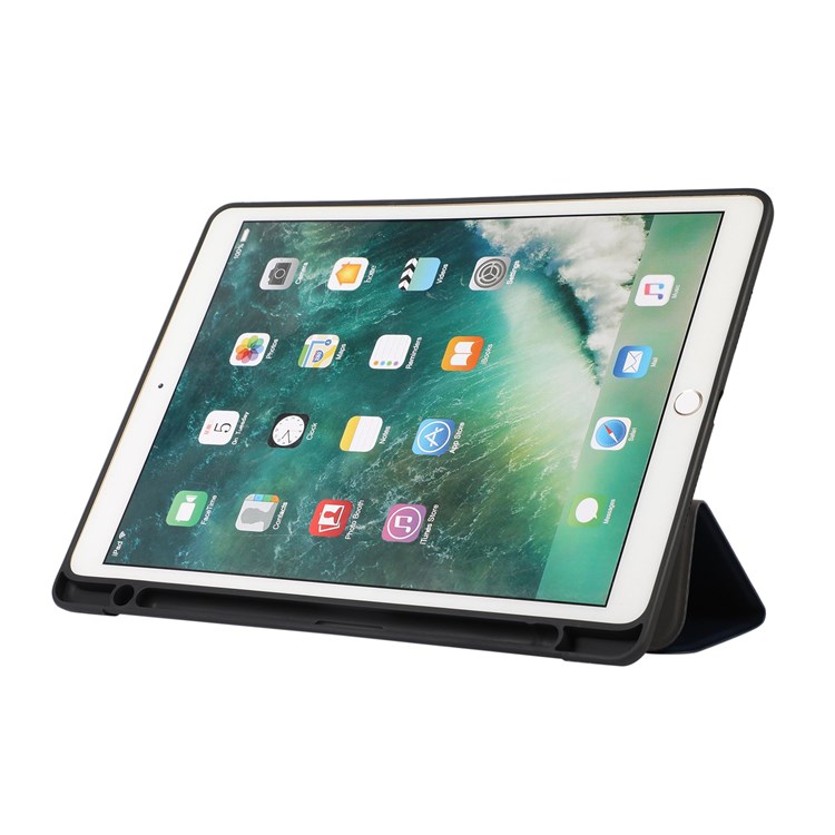 For iPad 10.2 (2021)/(2020)/(2019) Folio Texture PU Leather Tablet Case Pen Slot Design Business Trifold Stand Cover with Auto Wake/Sleep - Dark Blue-2