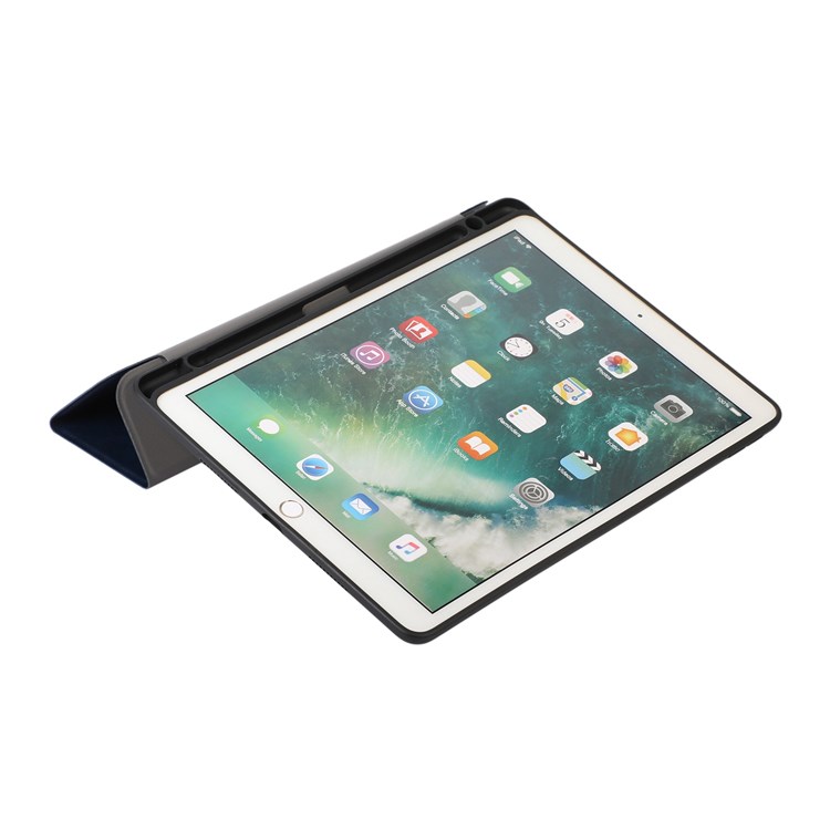 For iPad 10.2 (2021)/(2020)/(2019) Folio Texture PU Leather Tablet Case Pen Slot Design Business Trifold Stand Cover with Auto Wake/Sleep - Dark Blue-3
