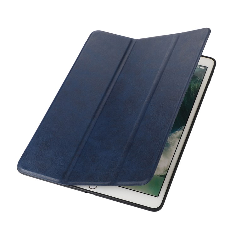 For iPad 10.2 (2021)/(2020)/(2019) Folio Texture PU Leather Tablet Case Pen Slot Design Business Trifold Stand Cover with Auto Wake/Sleep - Dark Blue-4