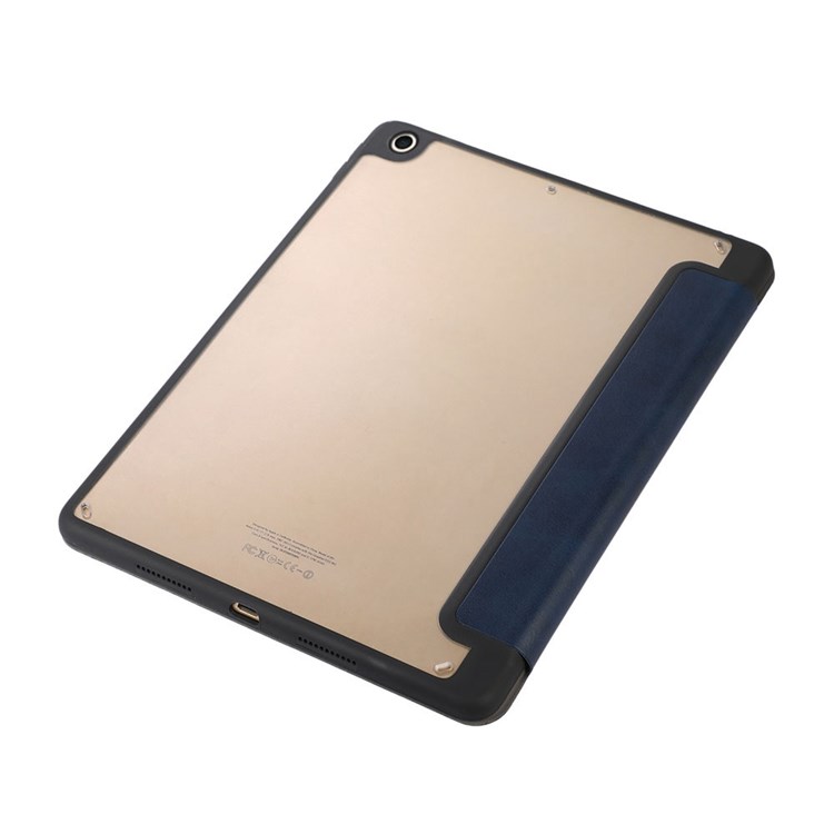 For iPad 10.2 (2021)/(2020)/(2019) Folio Texture PU Leather Tablet Case Pen Slot Design Business Trifold Stand Cover with Auto Wake/Sleep - Dark Blue-7