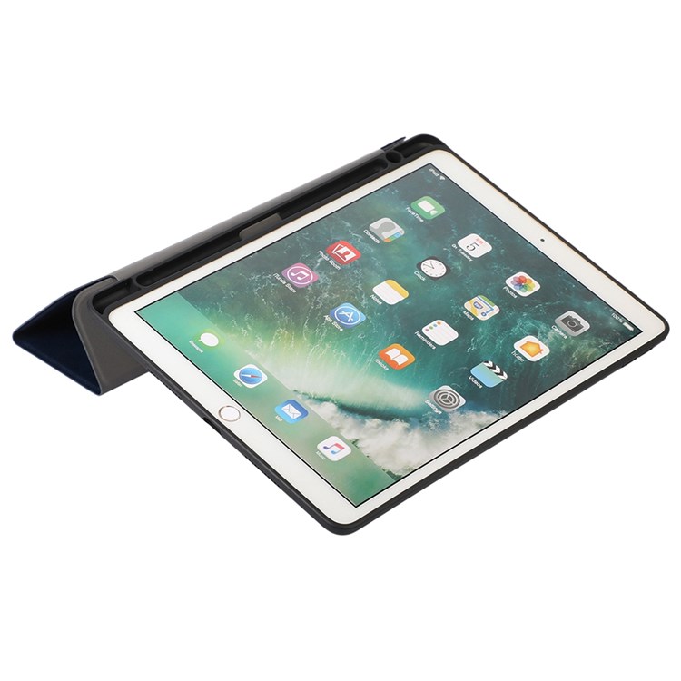 For iPad mini (2021) Texture PU Leather Trifold Stand Cover Full Body Protection Auto Wake/Sleep Smart Case Shell with Pencil Holder - Dark Blue-3