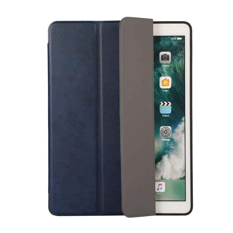 For iPad mini (2021) Texture PU Leather Trifold Stand Cover Full Body Protection Auto Wake/Sleep Smart Case Shell with Pencil Holder - Dark Blue-5