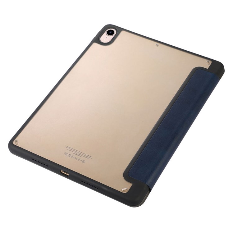 For iPad mini (2021) Texture PU Leather Trifold Stand Cover Full Body Protection Auto Wake/Sleep Smart Case Shell with Pencil Holder - Dark Blue-7
