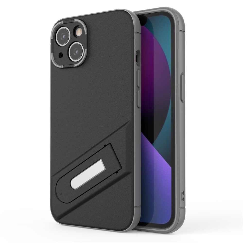 For iPhone 13 6.1 inch PC+TPU Phone Case Built-in Kickstand Anti-scratch Well-protected Phone Cover - Black-1