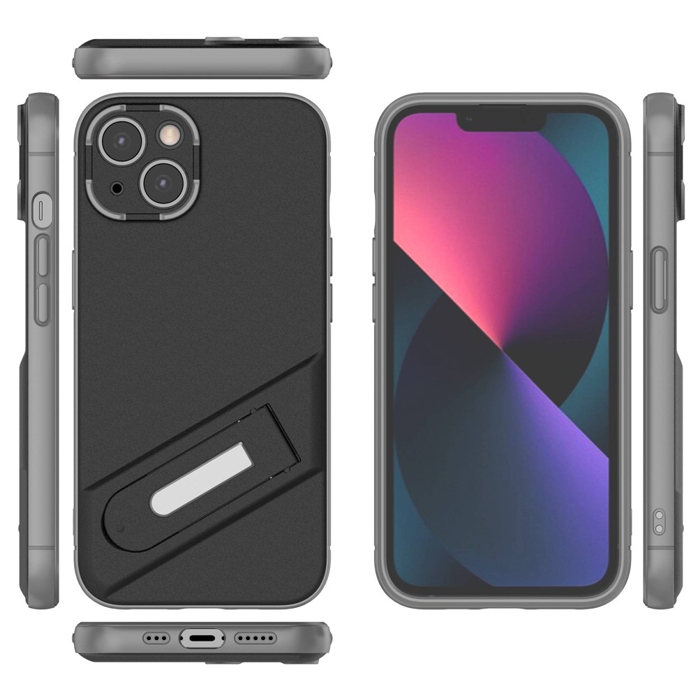 For iPhone 13 6.1 inch PC+TPU Phone Case Built-in Kickstand Anti-scratch Well-protected Phone Cover - Black-11