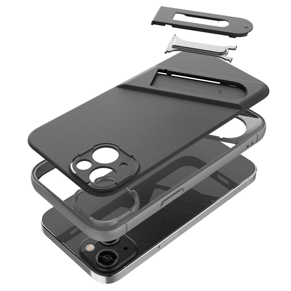 For iPhone 13 6.1 inch PC+TPU Phone Case Built-in Kickstand Anti-scratch Well-protected Phone Cover - Black-5