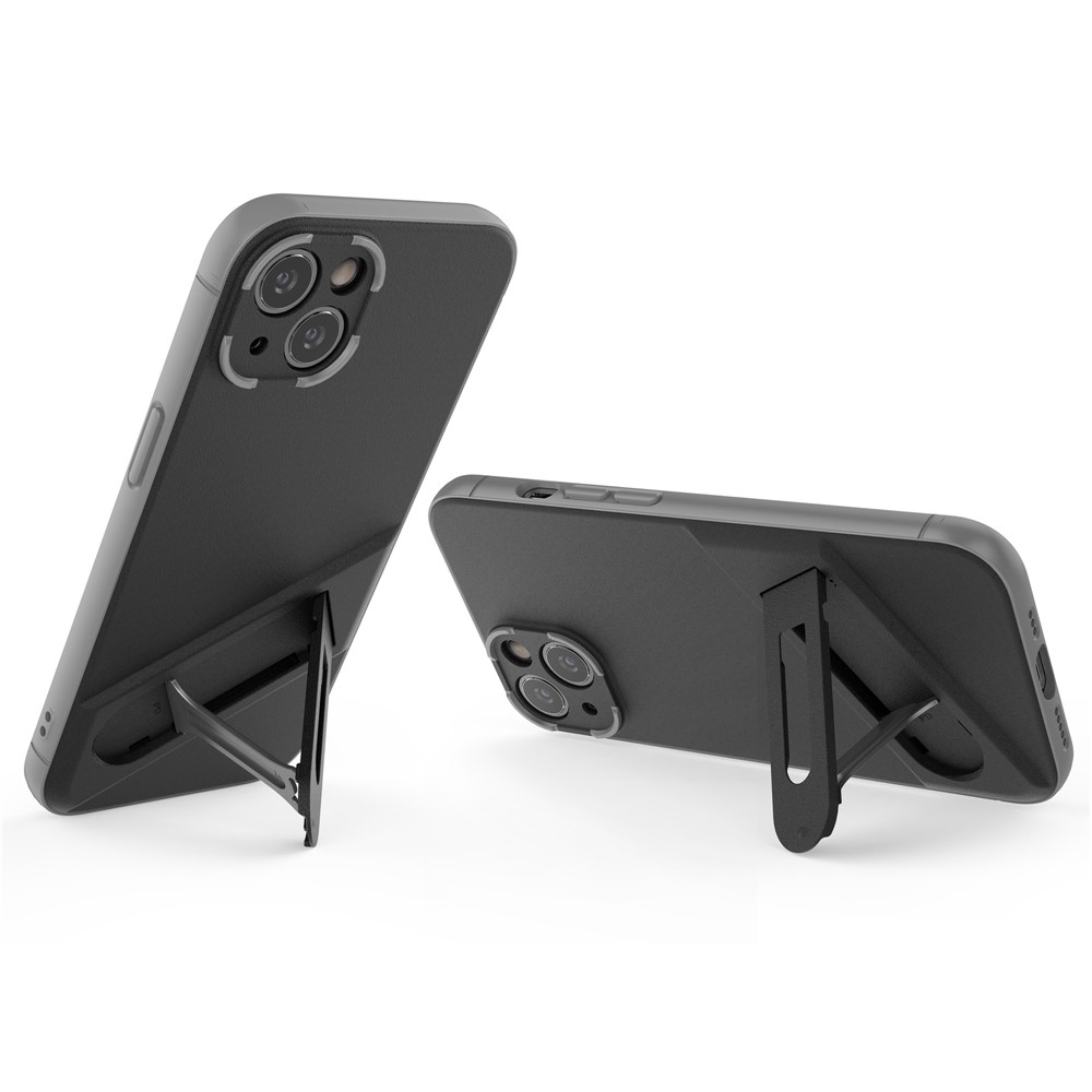 For iPhone 13 6.1 inch PC+TPU Phone Case Built-in Kickstand Anti-scratch Well-protected Phone Cover - Black-7
