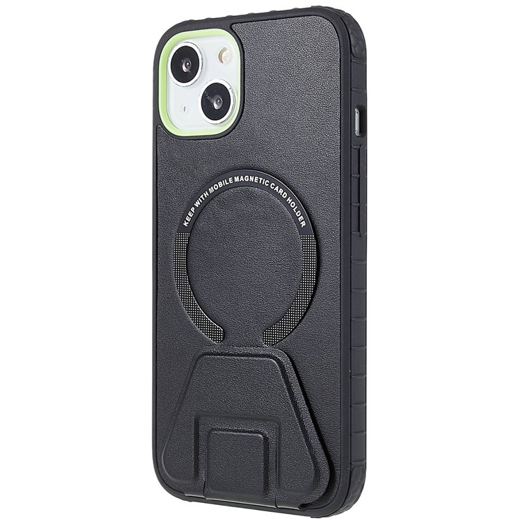 MUTURAL Simplism Series for iPhone 13 6.1 inch Kickstand Phone Case PU Leather Coated PC + TPU Shockproof Non-Slip Grip Protective Cover - Black-3