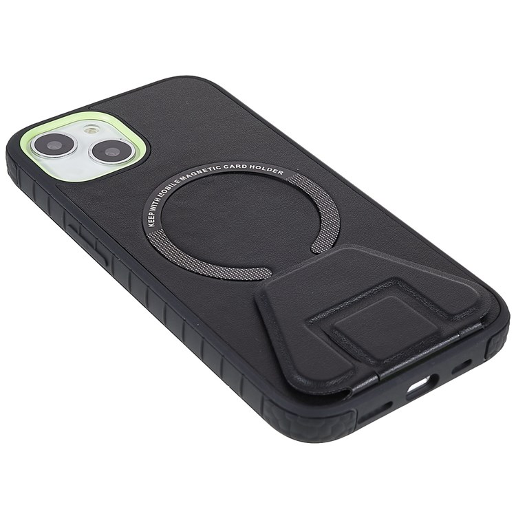 MUTURAL Simplism Series for iPhone 13 6.1 inch Kickstand Phone Case PU Leather Coated PC + TPU Shockproof Non-Slip Grip Protective Cover - Black-5