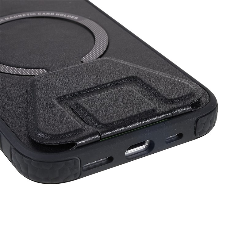 MUTURAL Simplism Series for iPhone 13 6.1 inch Kickstand Phone Case PU Leather Coated PC + TPU Shockproof Non-Slip Grip Protective Cover - Black-6