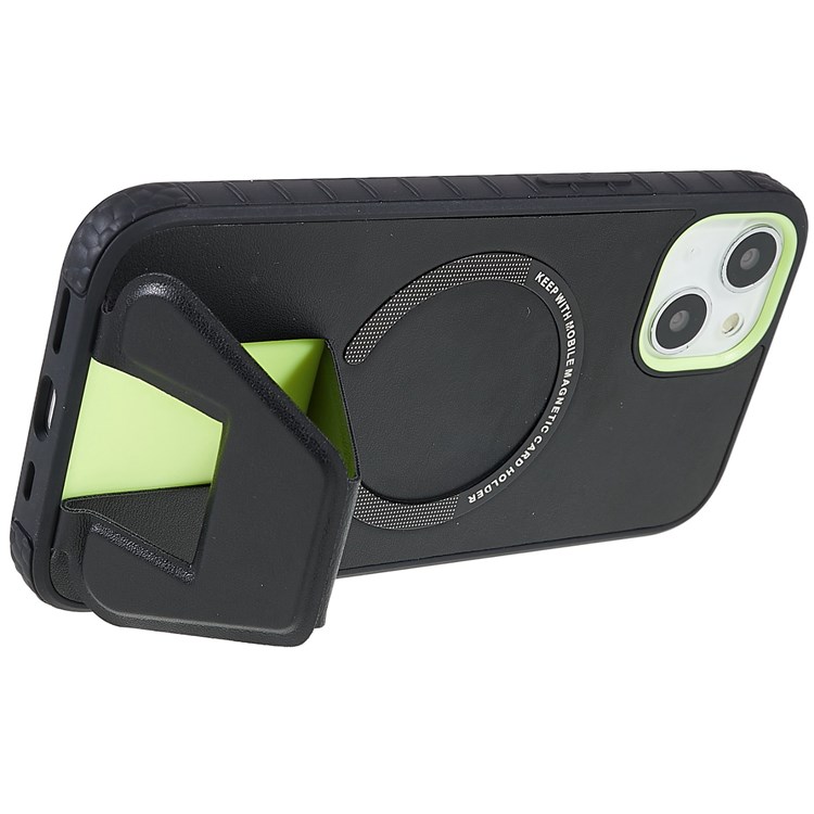 MUTURAL Simplism Series for iPhone 13 6.1 inch Kickstand Phone Case PU Leather Coated PC + TPU Shockproof Non-Slip Grip Protective Cover - Black-8