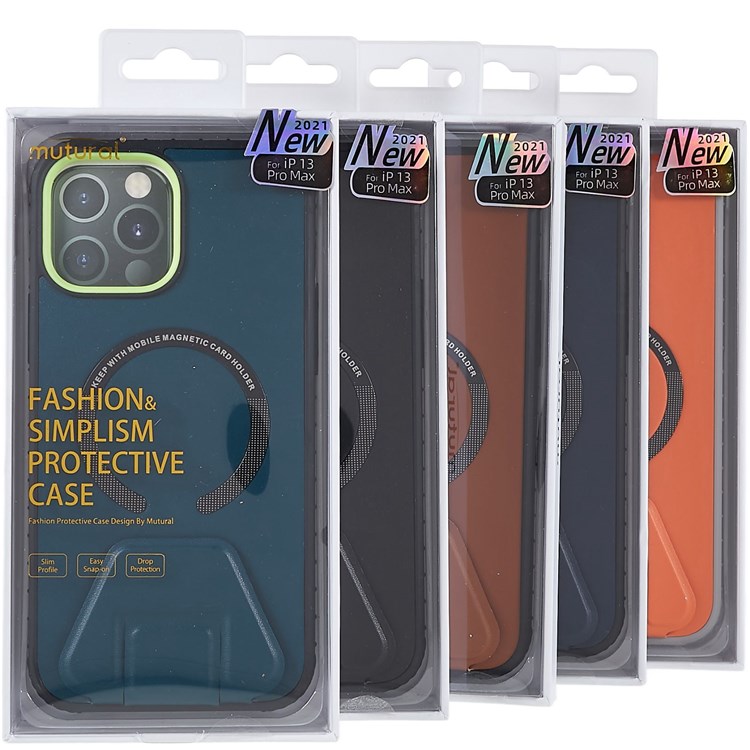 MUTURAL Simplism Series for iPhone 13 Pro 6.1 inch PU Leather Shockproof Coating Case PC + TPU Hybrid Kickstand Phone Cover - Black-11