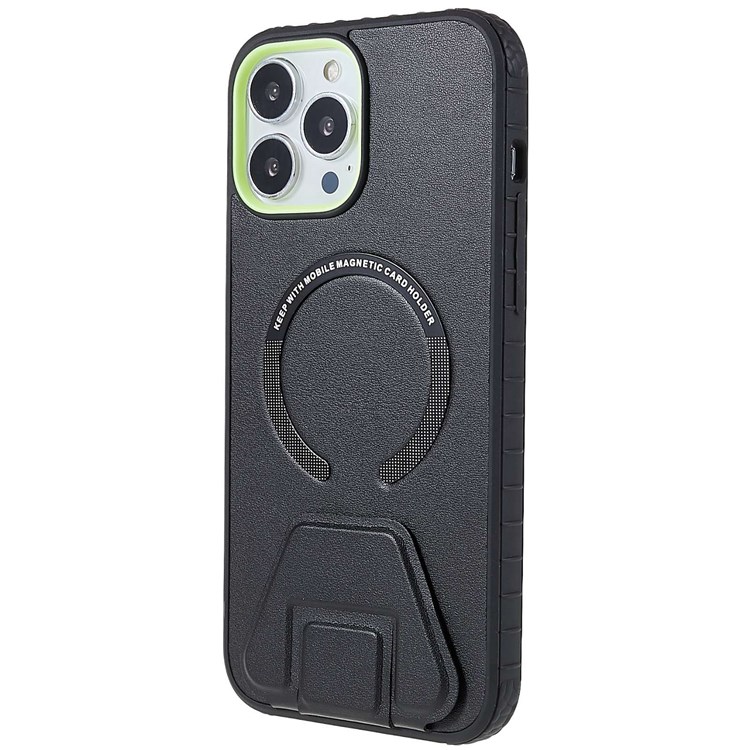 MUTURAL Simplism Series for iPhone 13 Pro 6.1 inch PU Leather Shockproof Coating Case PC + TPU Hybrid Kickstand Phone Cover - Black-3
