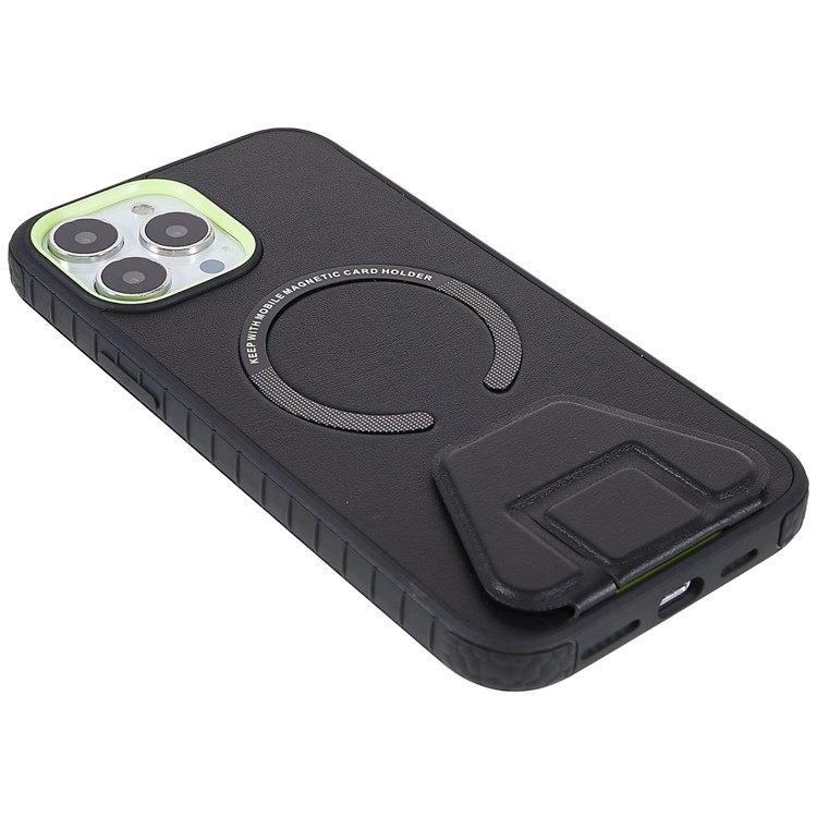 MUTURAL Simplism Series for iPhone 13 Pro 6.1 inch PU Leather Shockproof Coating Case PC + TPU Hybrid Kickstand Phone Cover - Black-5