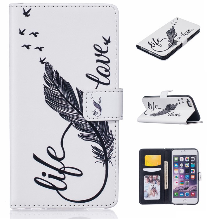 

Embossment Wallet Leather Case for iPhone 6s 6 - Life Feather Love