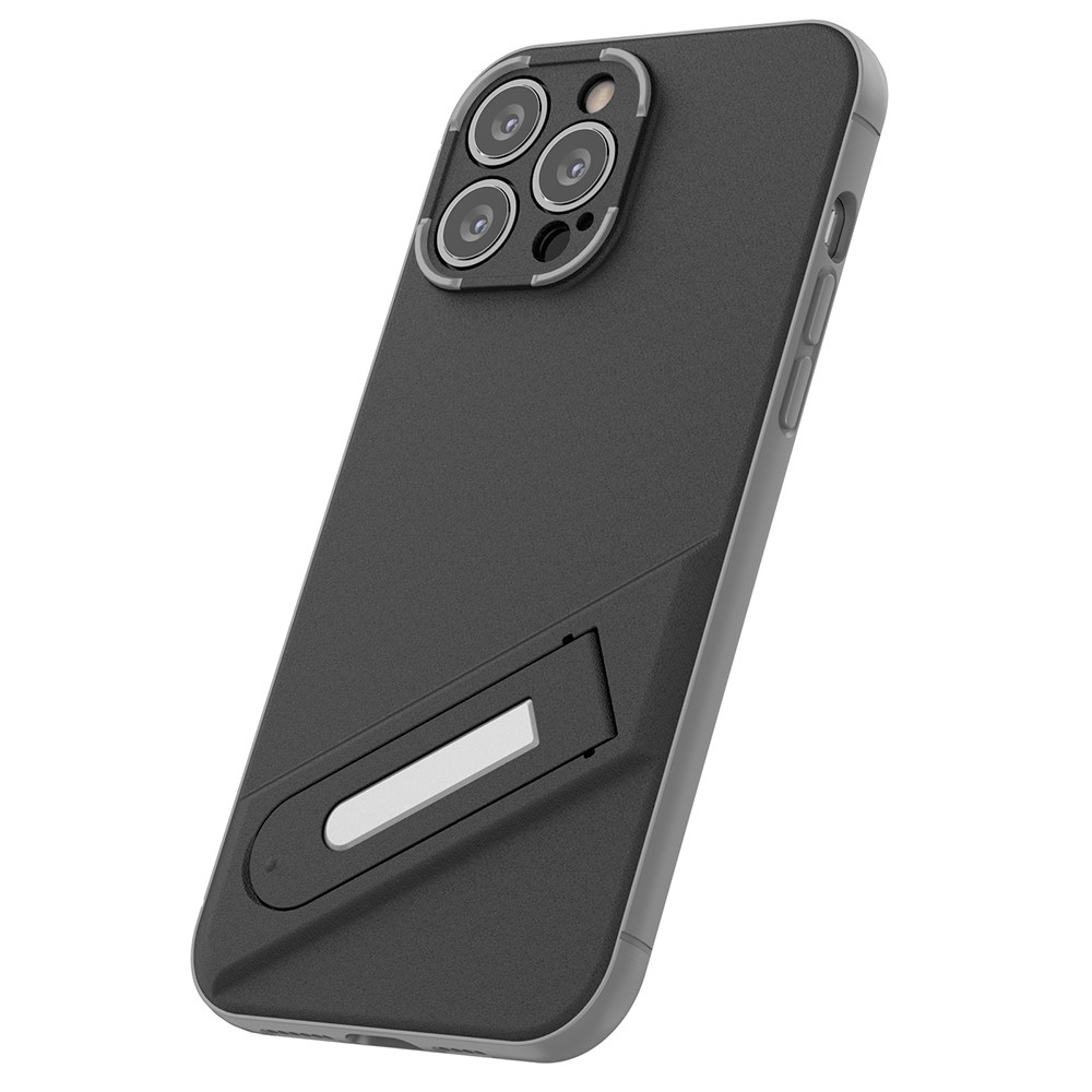 For iPhone 13 Pro Max 6.7 inch Built-in Kickstand PC+TPU Phone Case Anti-fall Wear-resistant Mobile Phone Cover - Black-2