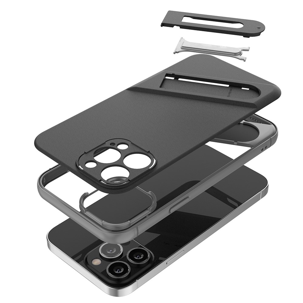 For iPhone 13 Pro Max 6.7 inch Built-in Kickstand PC+TPU Phone Case Anti-fall Wear-resistant Mobile Phone Cover - Black-6