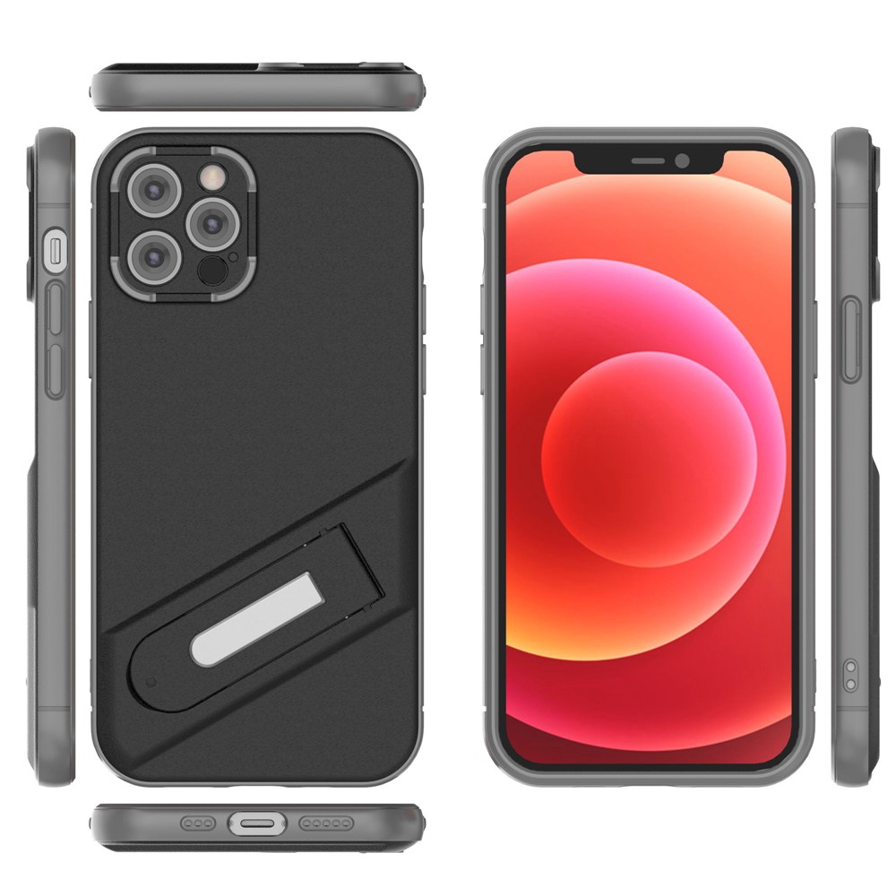 For iPhone 12 Pro 6.1 inch Precise Cutout Kickstand Function PC+TPU Drop-proof Mobile Phone Case Protective Cover - Black-10