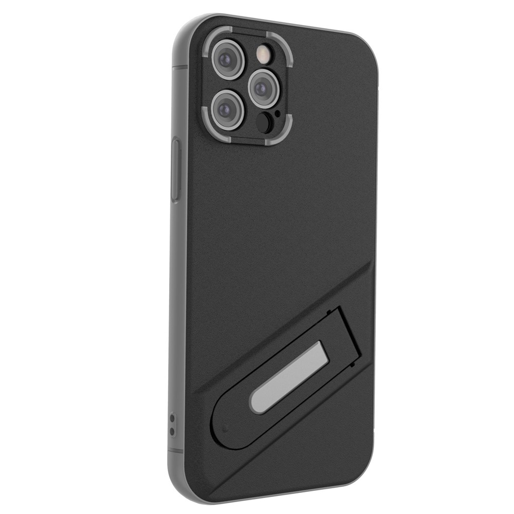 For iPhone 12 Pro 6.1 inch Precise Cutout Kickstand Function PC+TPU Drop-proof Mobile Phone Case Protective Cover - Black-2