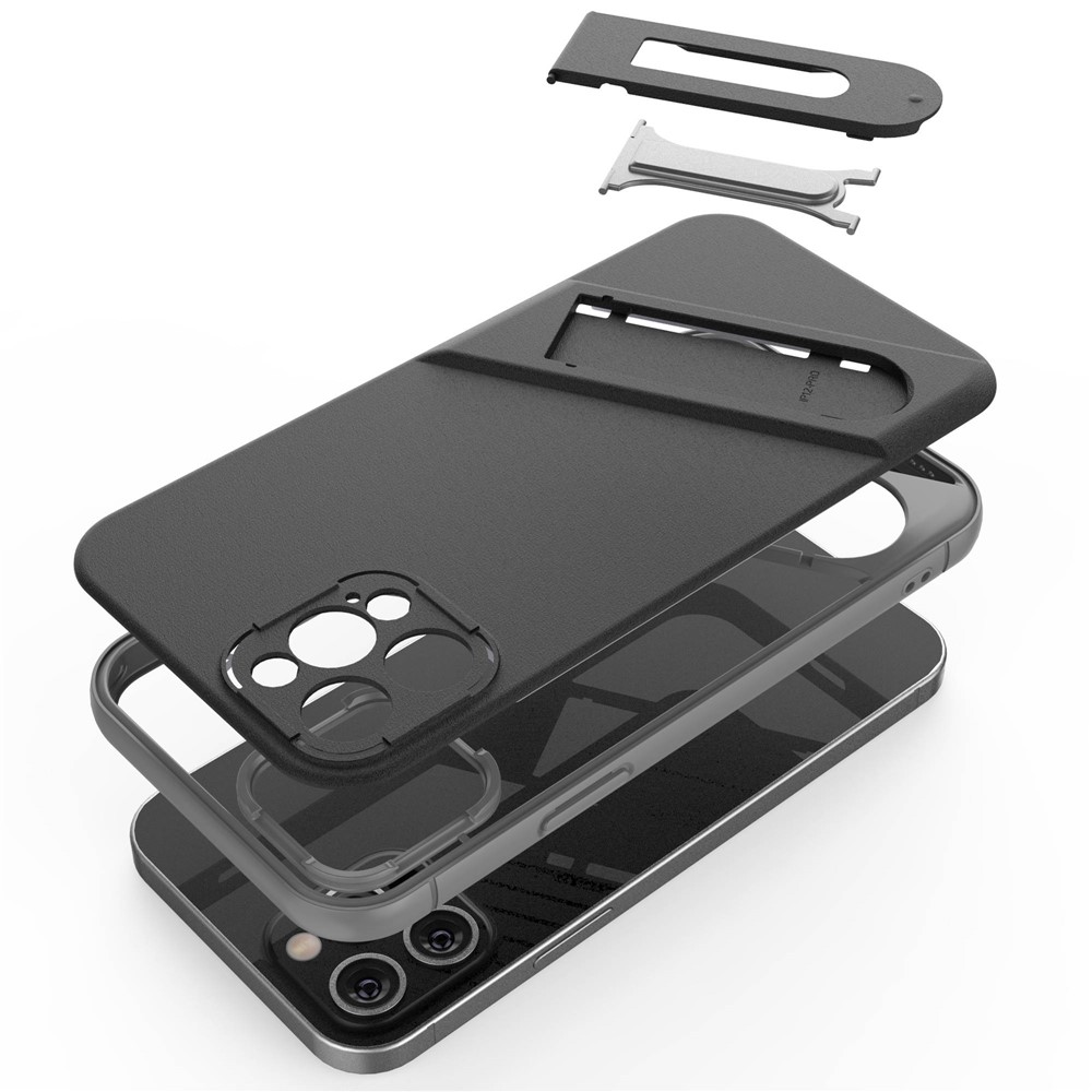 For iPhone 12 Pro 6.1 inch Precise Cutout Kickstand Function PC+TPU Drop-proof Mobile Phone Case Protective Cover - Black-3