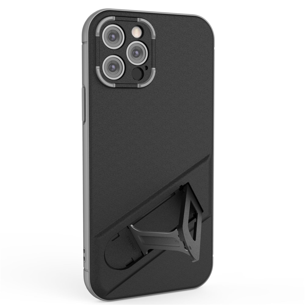 For iPhone 12 Pro 6.1 inch Precise Cutout Kickstand Function PC+TPU Drop-proof Mobile Phone Case Protective Cover - Black-4