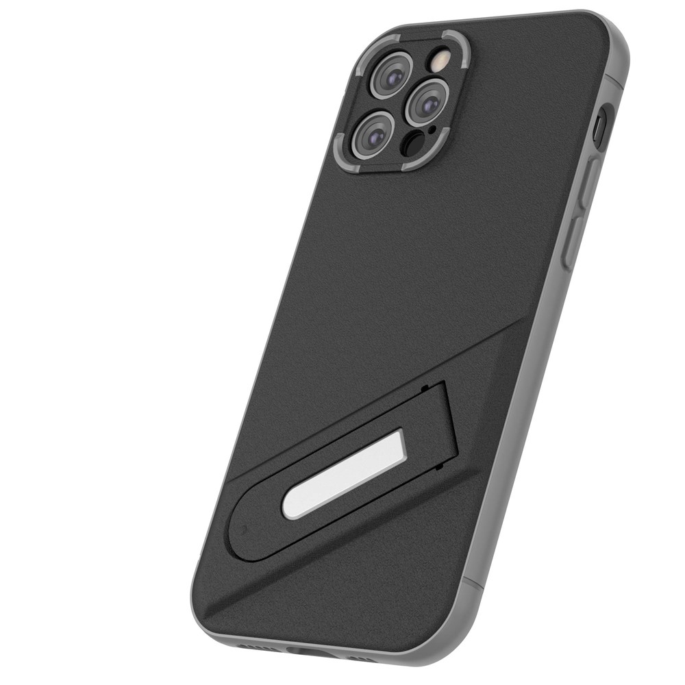 For iPhone 12 Pro 6.1 inch Precise Cutout Kickstand Function PC+TPU Drop-proof Mobile Phone Case Protective Cover - Black-7