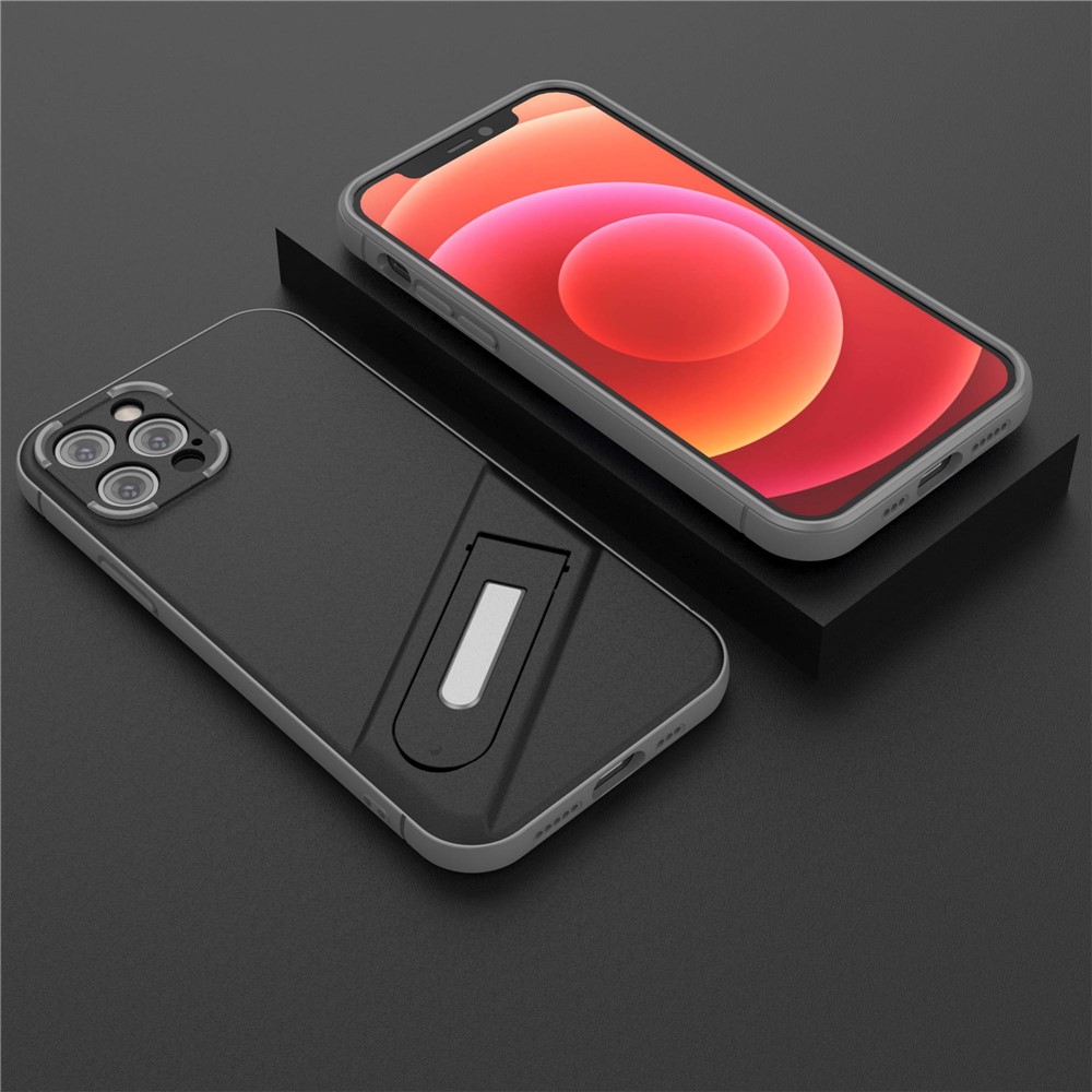 For iPhone 12 Pro 6.1 inch Precise Cutout Kickstand Function PC+TPU Drop-proof Mobile Phone Case Protective Cover - Black-9