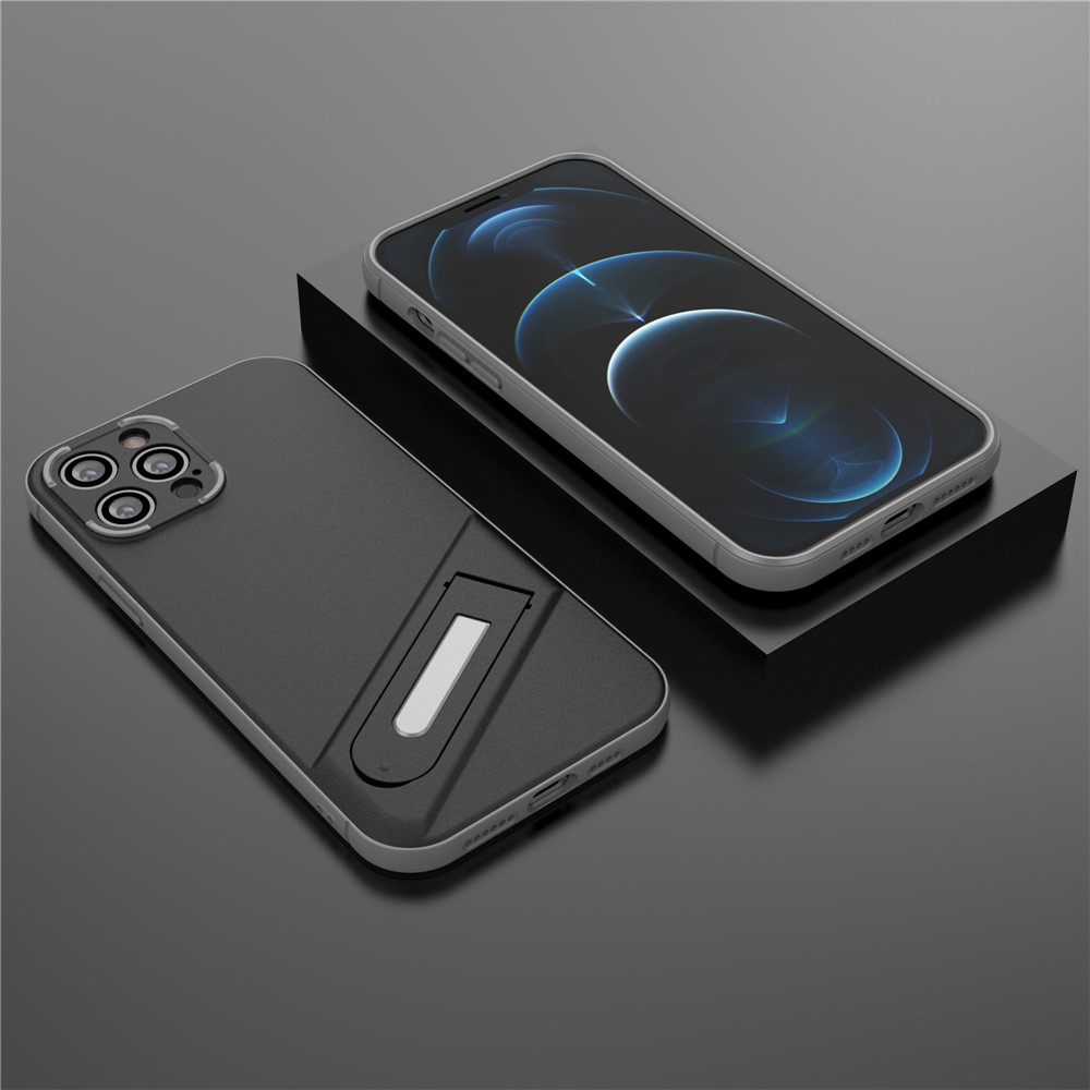 For iPhone 12 Pro Max 6.7 inch Kickstand Function PC+TPU Precise Cutout Phone Case Protective Shell - Black Blue-10