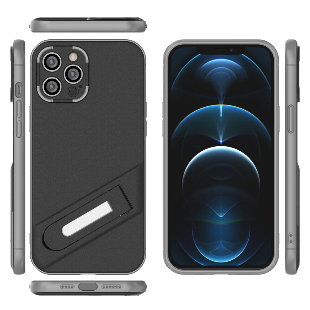 For iPhone 12 Pro Max 6.7 inch Kickstand Function PC+TPU Precise Cutout Phone Case Protective Shell - Black Blue-11