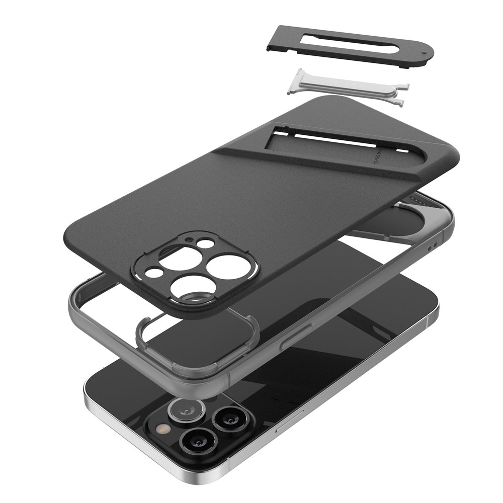 For iPhone 12 Pro Max 6.7 inch Kickstand Function PC+TPU Precise Cutout Phone Case Protective Shell - Black Blue-8