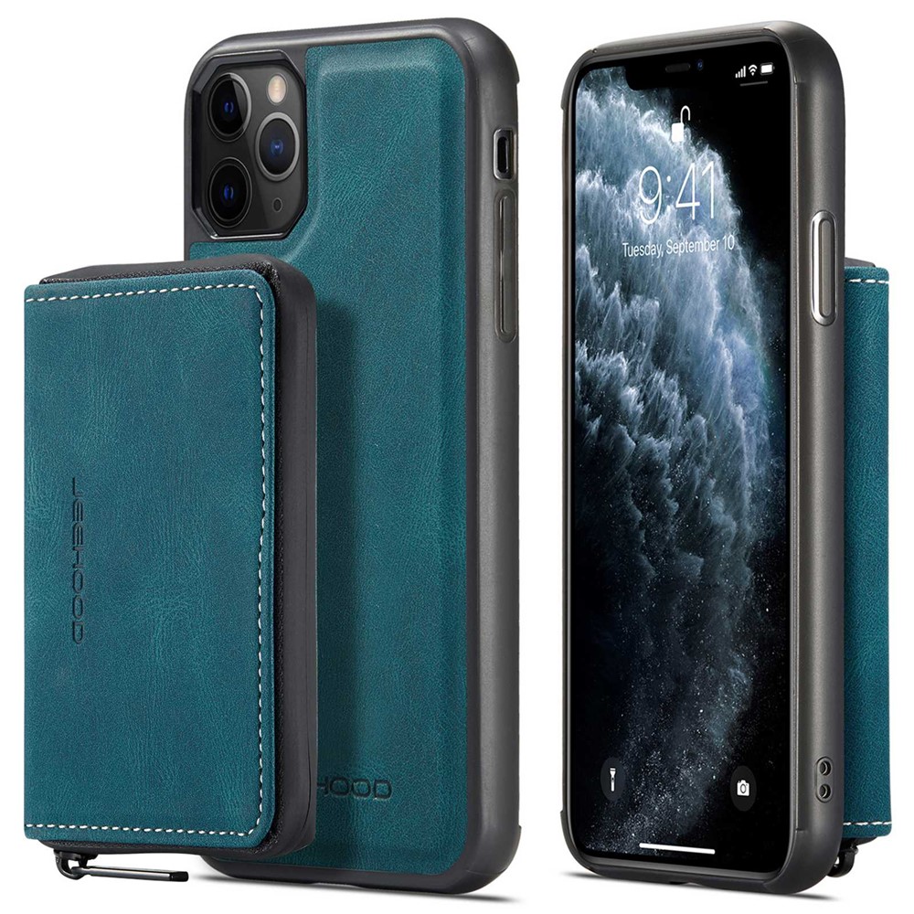 JEEHOOD For iPhone 11 Pro Max 6.5 inch Wear-resistant Magnetic Absorption Detachable Zipper Wallet Style Cover Leather Coated TPU Protective Phone Case with Kickstand - Blue