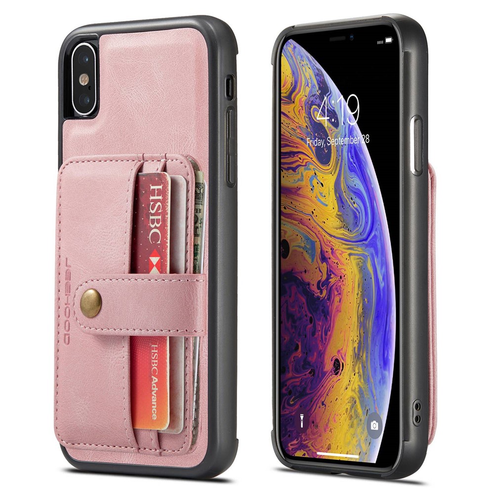 JEEHOOD Wallet Phone Case for iPhone XS 5.8 inch Shockproof Phone Cover with RFID Blocking Function Scratch Resistant Phone Protector Support Wireless Charging - Pink