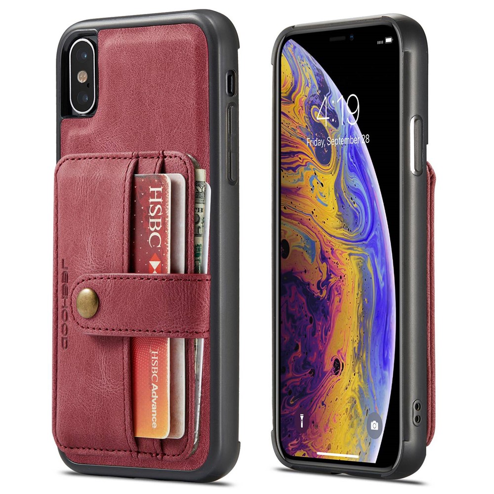 JEEHOOD Wallet Phone Case for iPhone XS 5.8 inch Shockproof Phone Cover with RFID Blocking Function Scratch Resistant Phone Protector Support Wireless Charging - Red
