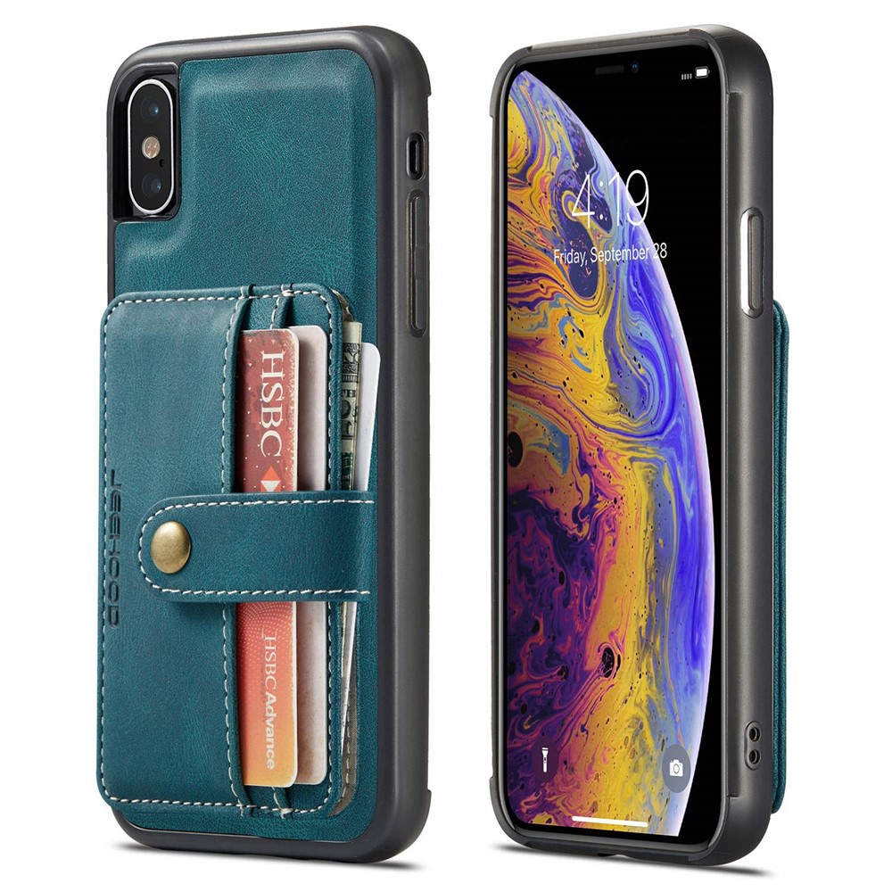 JEEHOOD Anti-Scratch Phone Case for iPhone XS Max 6.5 inch Shockproof Wallet Phone Cover Protector Support Wireless Charging/RFID Blocking - Blue