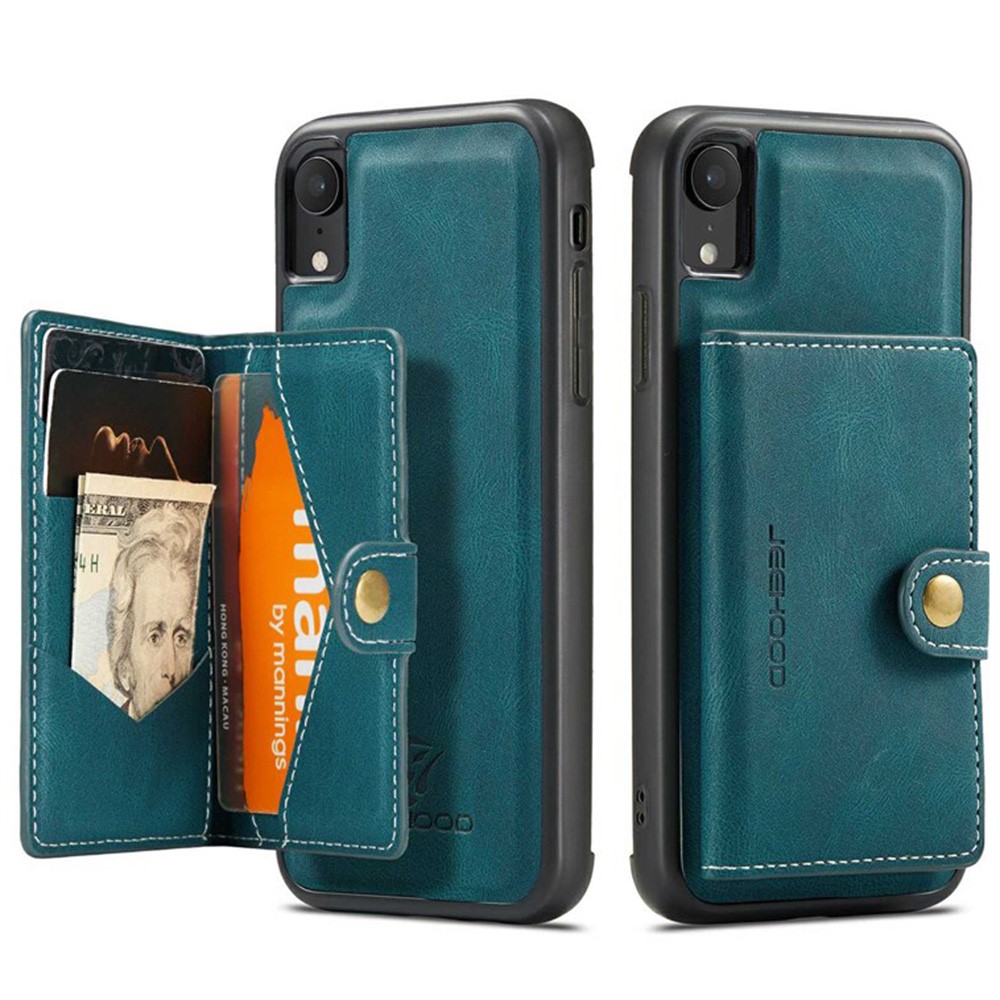JEEHOOD Detachable Phone Case for iPhone XR 6.1 inch, Magnetic Absorption Leather Coated TPU Cover with Kickstand Wallet - Green