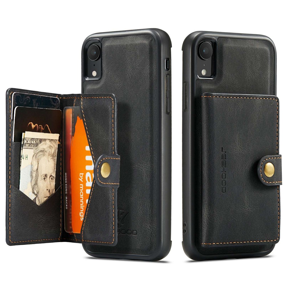 JEEHOOD Detachable Phone Case for iPhone XR 6.1 inch, Magnetic Absorption Leather Coated TPU Cover with Kickstand Wallet - Black