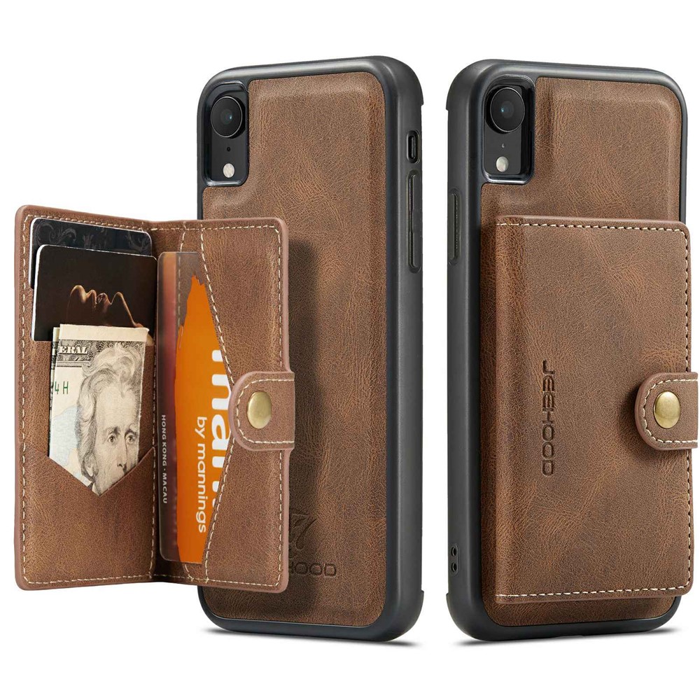 JEEHOOD Detachable Phone Case for iPhone XR 6.1 inch, Magnetic Absorption Leather Coated TPU Cover with Kickstand Wallet - Brown