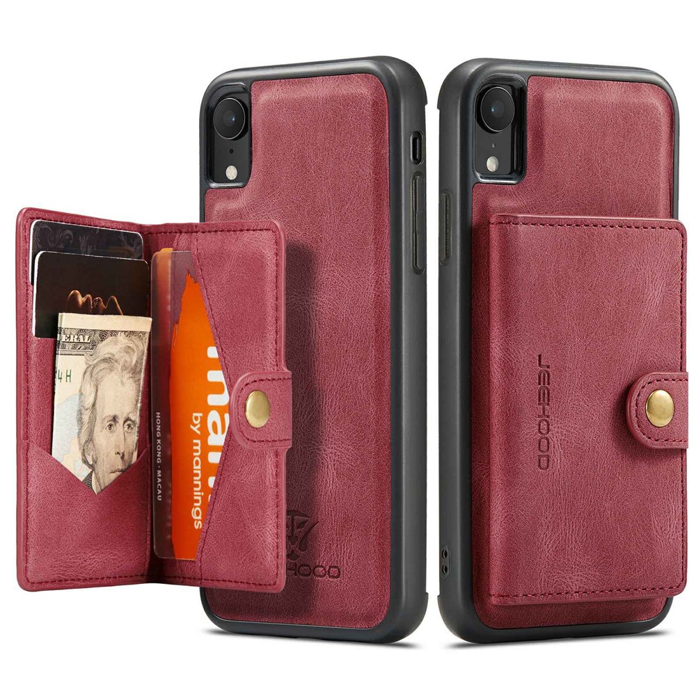 JEEHOOD Detachable Phone Case for iPhone XR 6.1 inch, Magnetic Absorption Leather Coated TPU Cover with Kickstand Wallet - Red