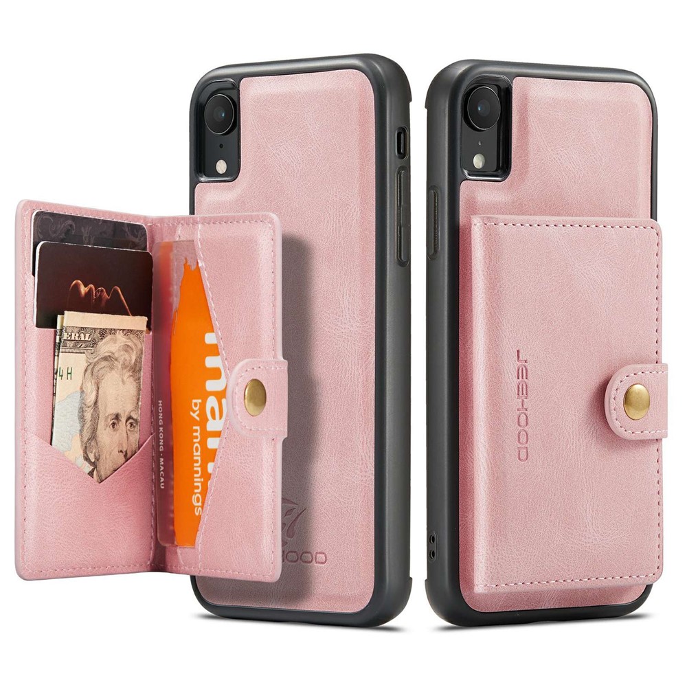 JEEHOOD Detachable Phone Case for iPhone XR 6.1 inch, Magnetic Absorption Leather Coated TPU Cover with Kickstand Wallet - Rose Gold