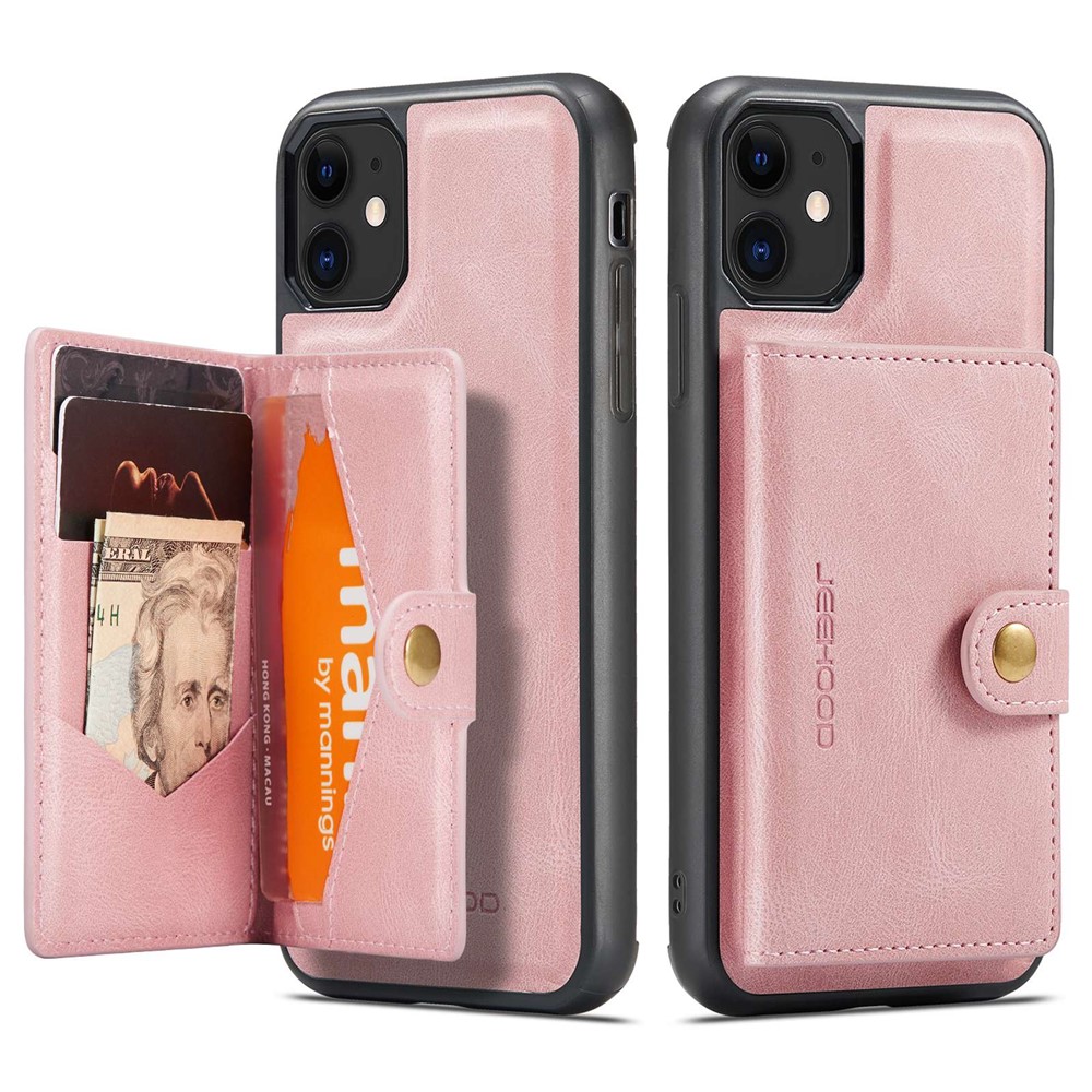 JEEHOOD Detachable Wallet Phone Cover for iPhone 11 6.1 inch, Kickstand Anti-drop PU Leather Coated TPU Case - Rose Gold