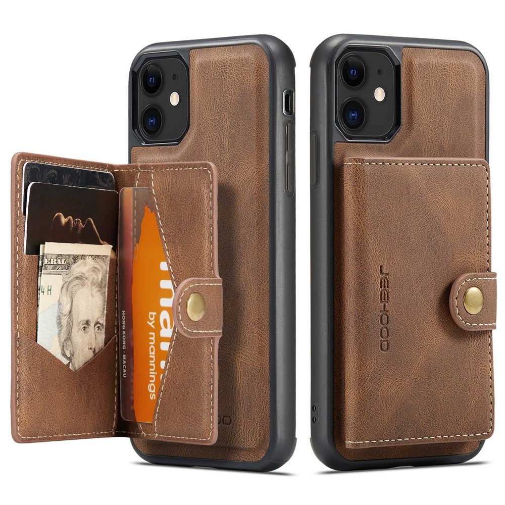 JEEHOOD Detachable Wallet Phone Cover for iPhone 11 6.1 inch, Kickstand Anti-drop PU Leather Coated TPU Case - Brown